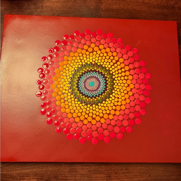 Rainbow canvas Mandala, 20 x 16“. Coded with a clear, indoor outdoor protection. - Picture 7 of 17
